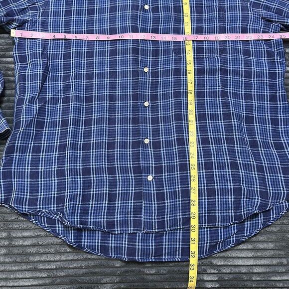 Peter Millar Blue Plaid Button-Up Linen Shirt Men’s Size L - Picture 7 of 9